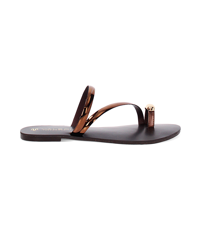 Sandali bassi da donna in laminato rame