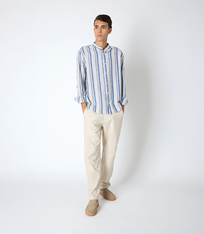 Pantalone da uomo in lino beige