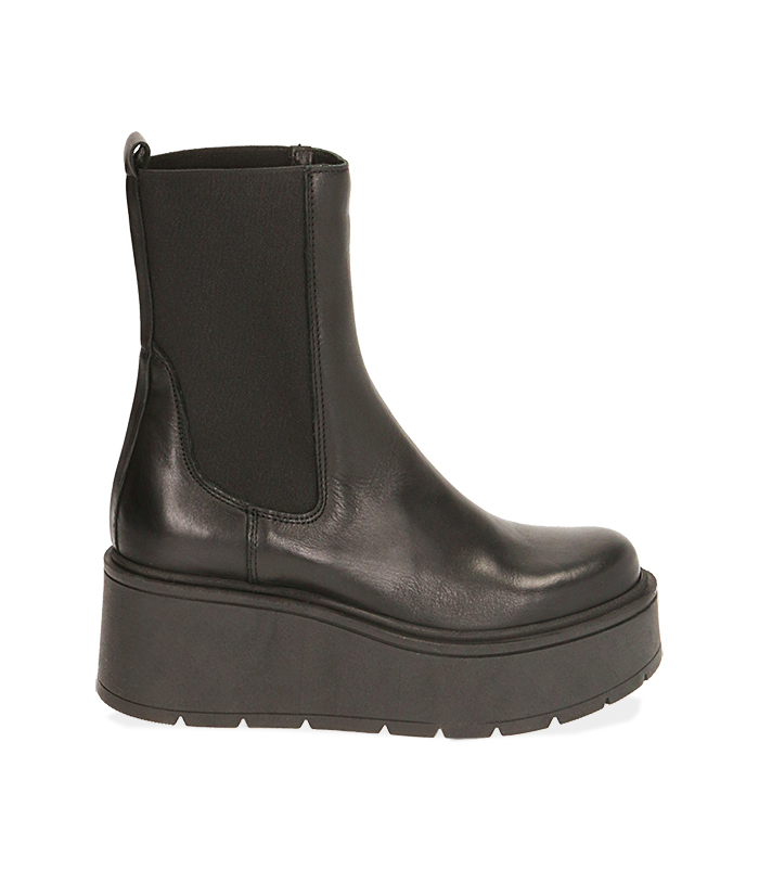 Chelsea boots neri in pelle, platform 6,5 cm 