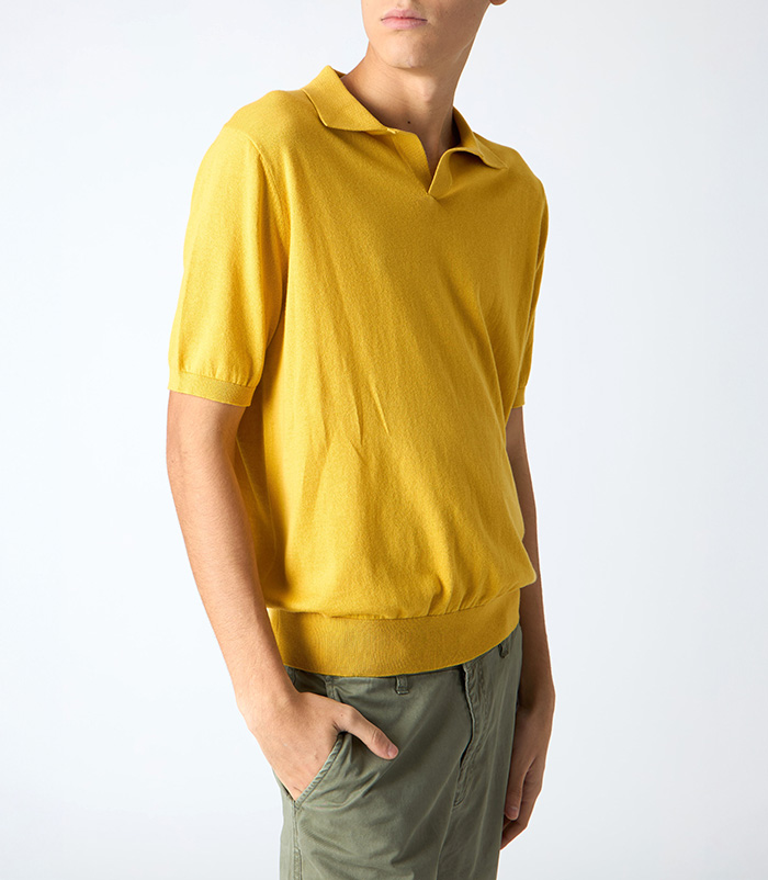 Maglia da uomo a polo, in cotone giallo