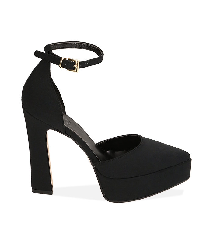 Décolleté platform nere in tessuto, tacco 12,5 cm