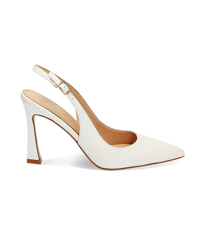 Décolleté slingback bianche, tacco 9,5 cm