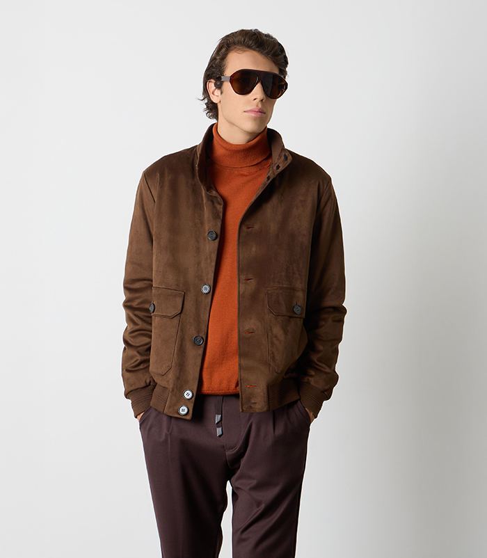 Giubbino in microfibra cognac da uomo