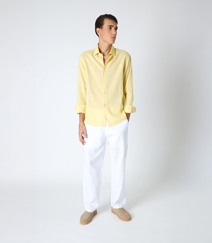 Pantalone da uomo in lino bianco