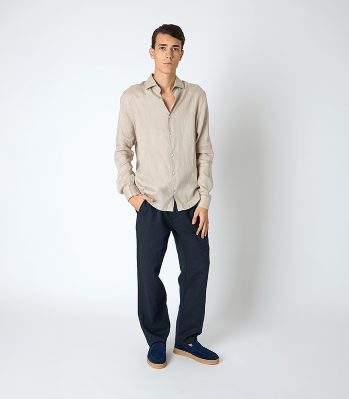 Pantalone da uomo in lino blu