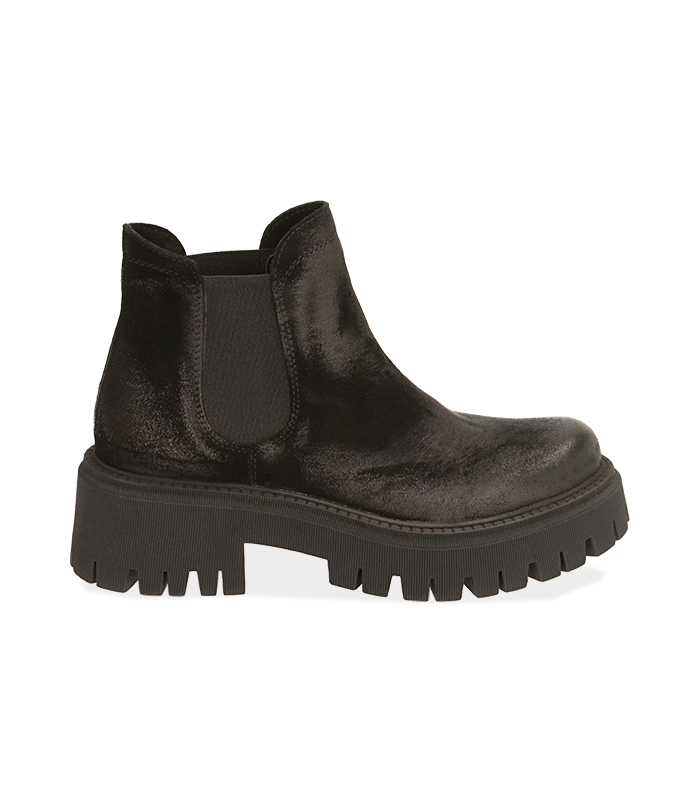 Chelsea boots neri in camoscio, tacco 5,5 cm