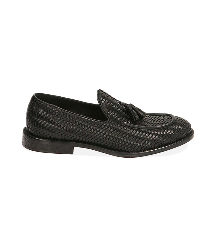 MAN SHOES MOCASSINS LEATHER-BRAIDED NERO