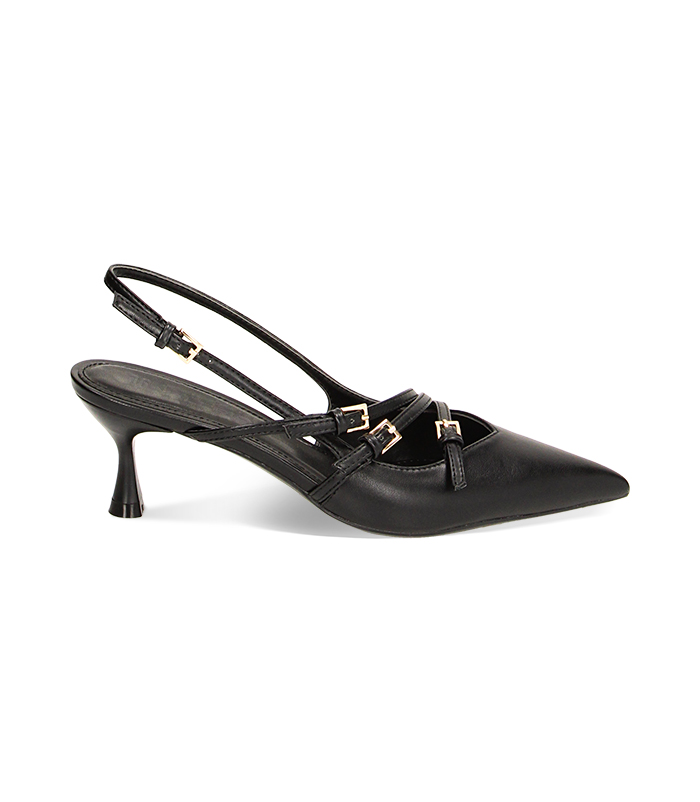 Décolleté slingback nere con fibbie, tacco 6 cm