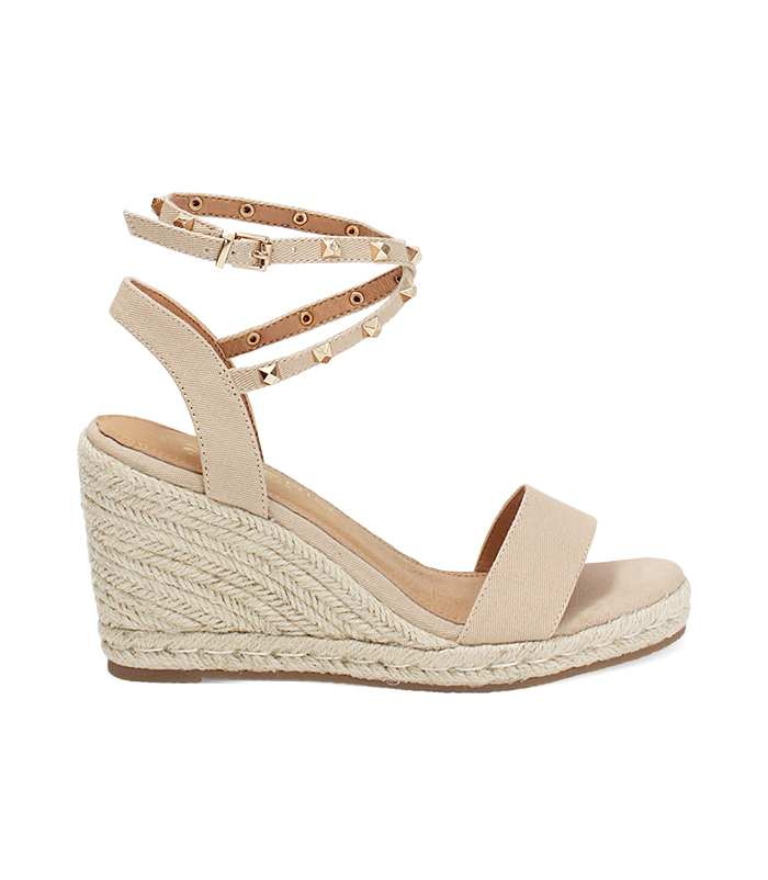 Zeppe donna beige in canvas con braccialetto
