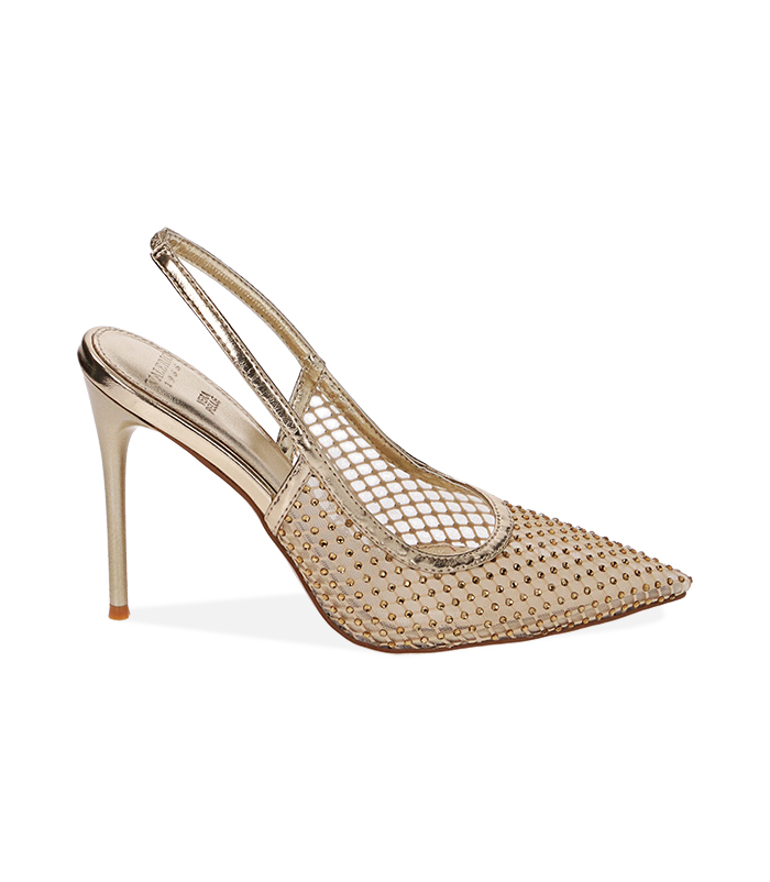 Slingback oro in rete, tacco 10,5 cm