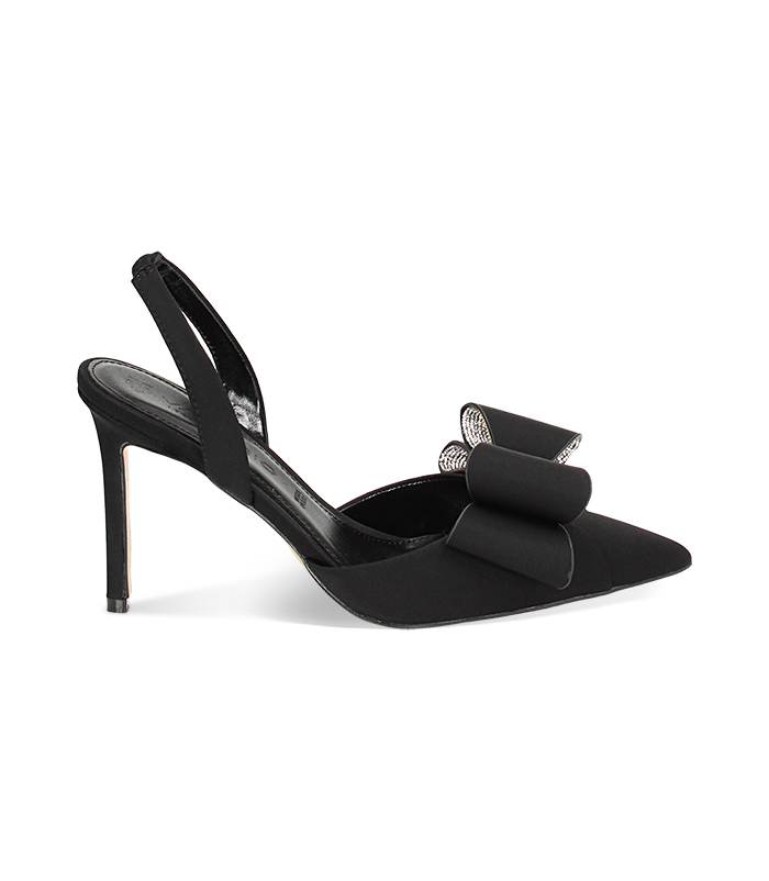 Décolleté slingback nera in lycra, tacco 9,5 cm