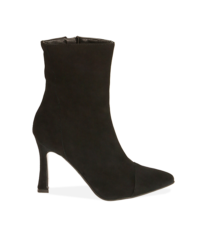 Ankle boots neri in camoscio, tacco 10 cm 