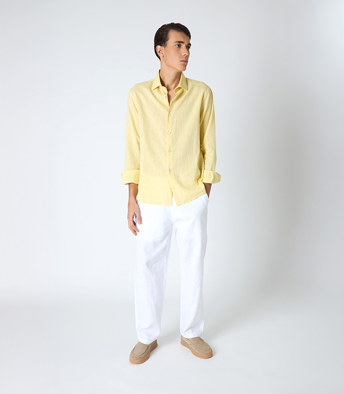 Camicia da uomo in lino gialla