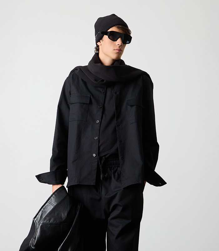 Giacca-camicia in cotone nero da uomo