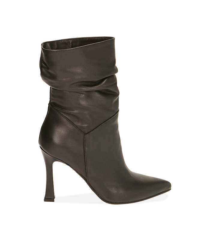 Ankle boots goffrati neri in pelle, tacco 10 cm 