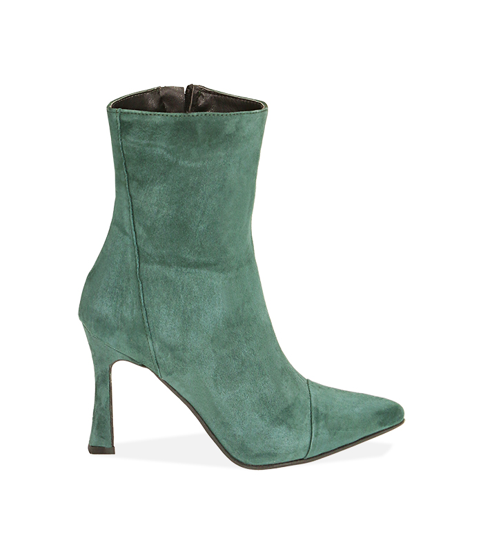 Ankle boots verdi in camoscio, tacco 10 cm 