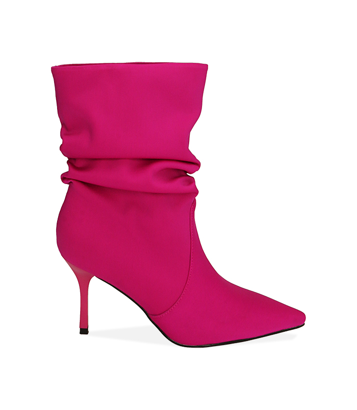 Ankle boots fucsia in tessuto, tacco 8,5 cm 