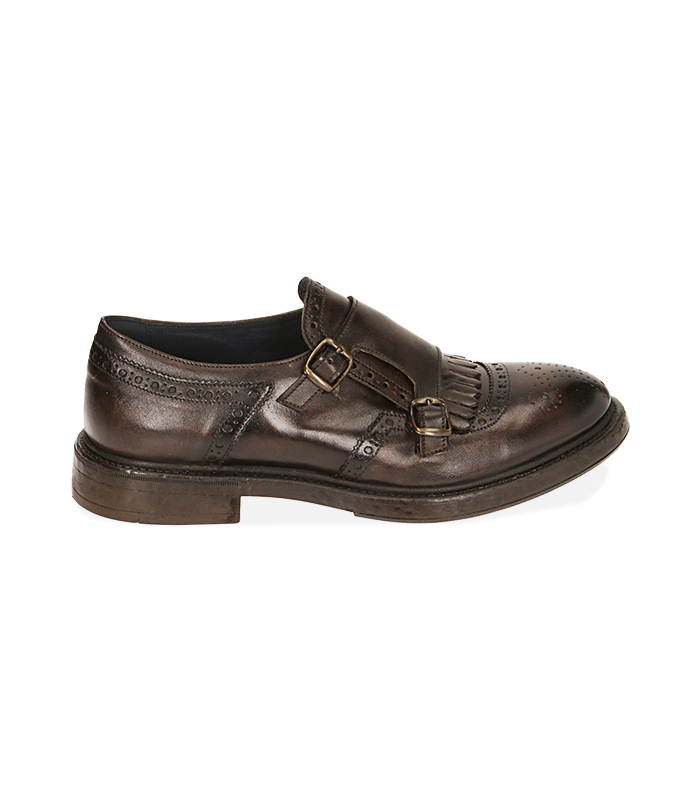Scarpe doppia fibbia testa di moro in pelle 