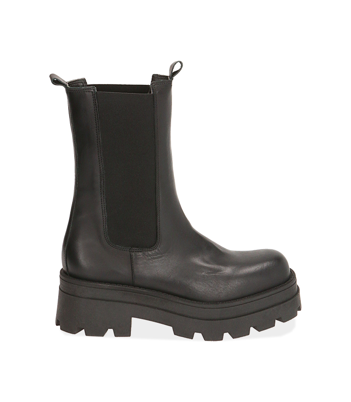 Chelsea boots neri in pelle, tacco 6 cm 