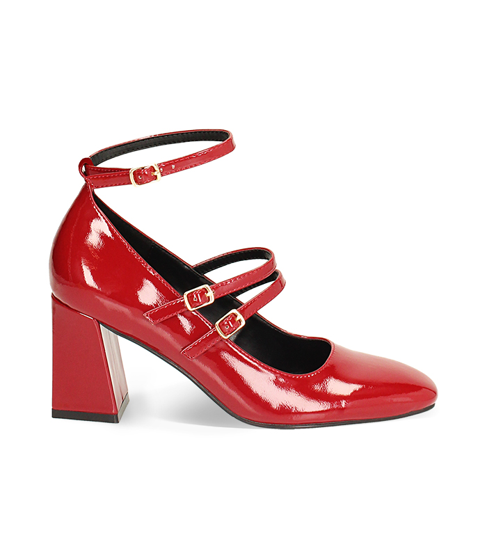 Décolleté rosse in vernice con stringhe, tacco 7,5 cm