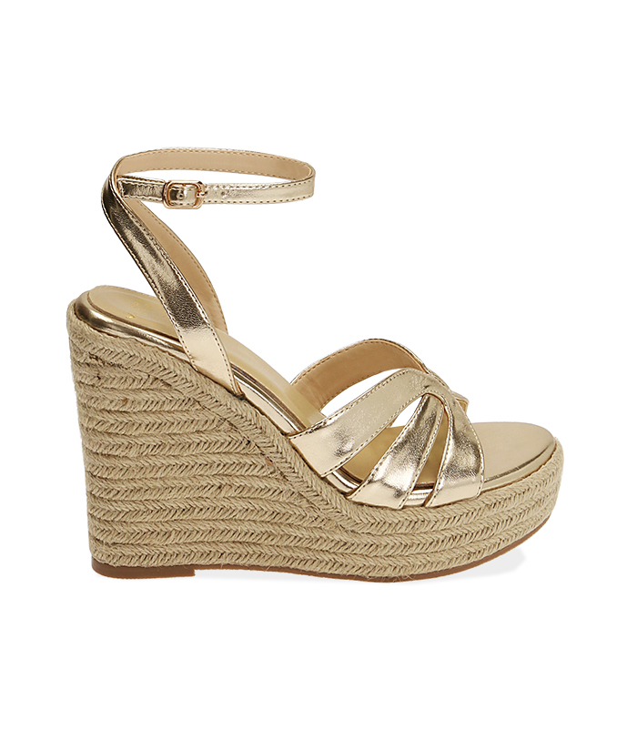 sandali zeppa dorati