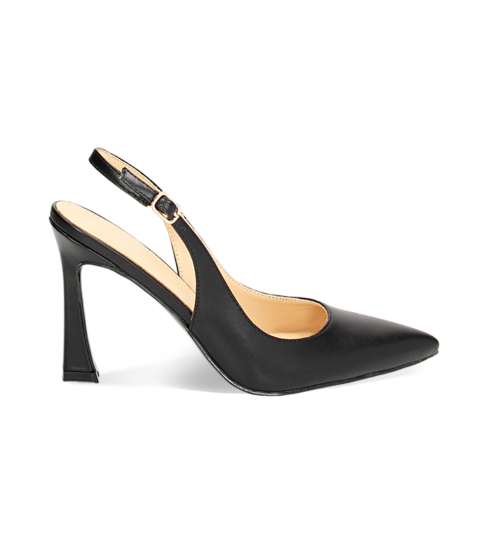 Décolleté slingback nere tacco 9,5 cm