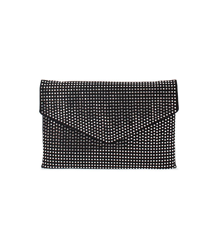 Pochette nera-argento in microfibra con pietre