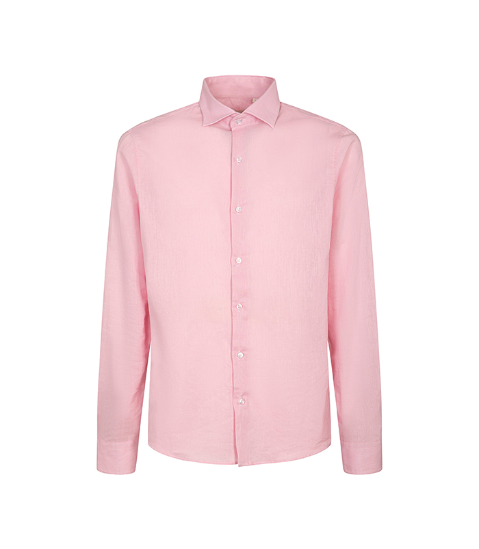 Camicia rosa in lino con colletto classico