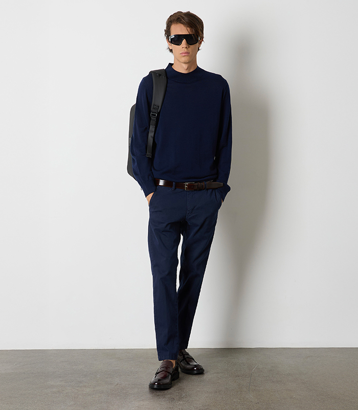 Pantaloni chino da uomo blu navy in tessuto