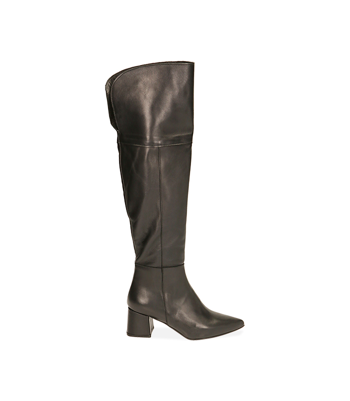 Stivali overknee neri in pelle, tacco 6 cm 